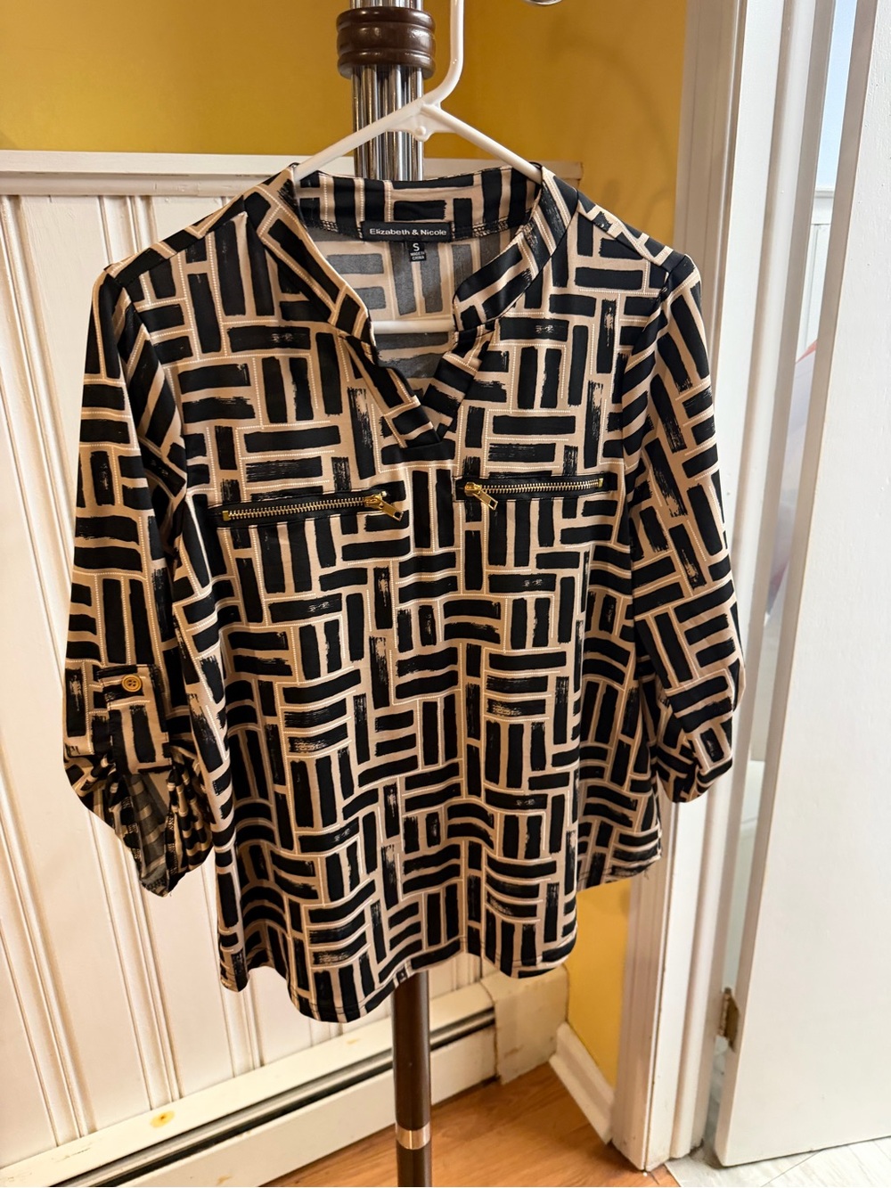 Black and Cream Geo-Print Women's Blouse